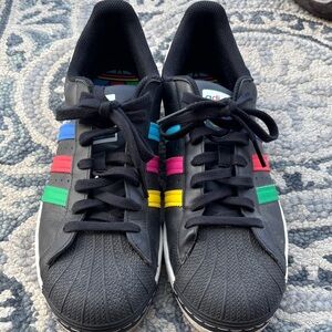 Adidas Black Sneakers with Colorful Stripes